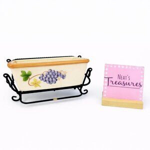 Temptation Ovenware VINEYARD 1 Qt  Purple Grape Leave Square Baker w Wire Rack
